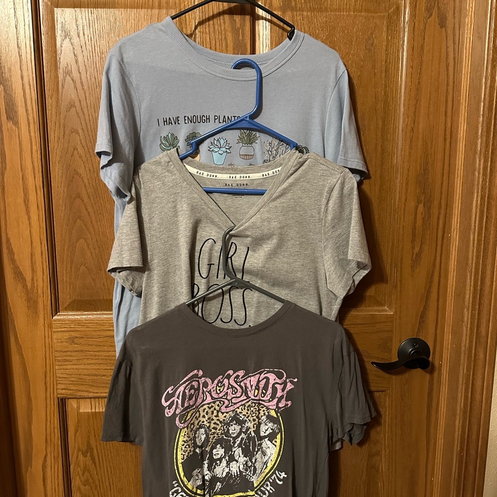 Trendy Women's Graphic Tees - Blue, Gray, Black